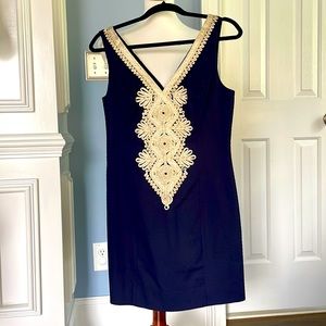 NWT navy w gold sheath dress